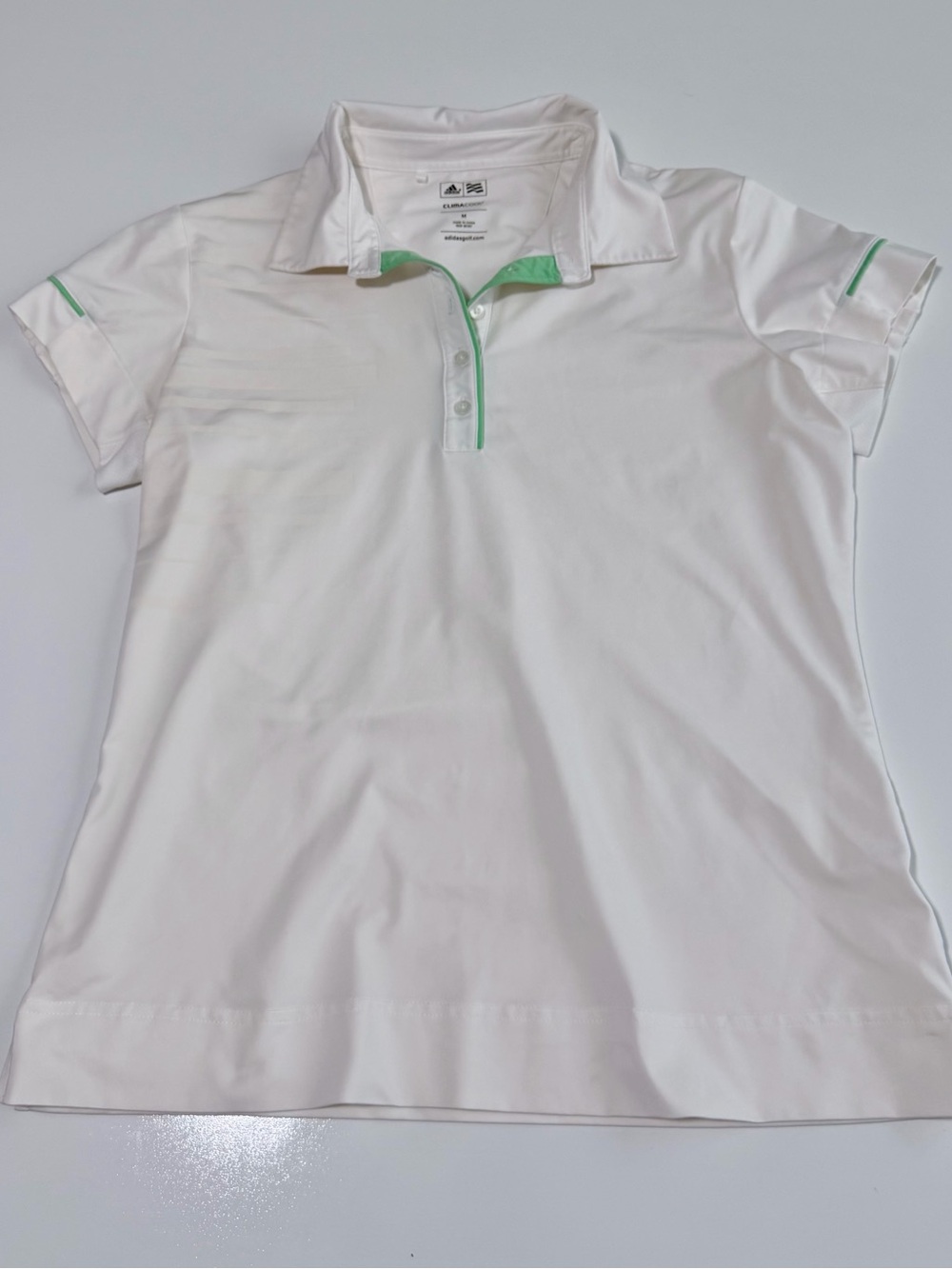 Adidas Clima Cool White Golf Polo with Mint Green Trim women’s size M